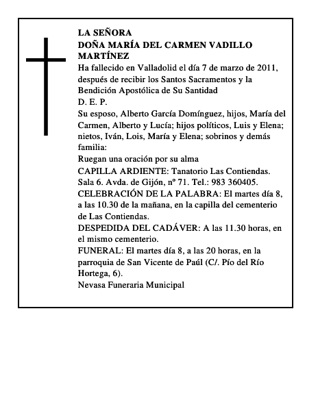 Doña María del Carmen Vadillo Martínez