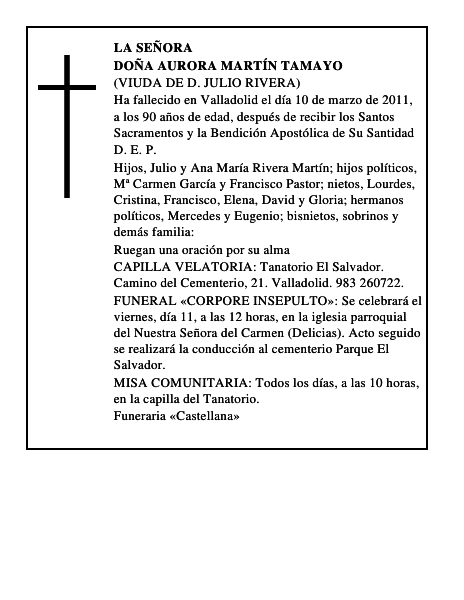 Doña Aurora Martín Tamayo