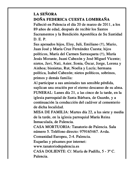 Doña Federica Cuesta Lombraña