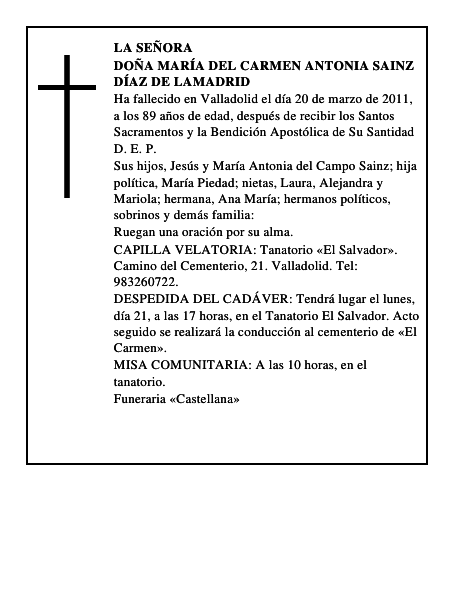 Doña María del Carmen Antonia Sainz Díaz de Lamadrid