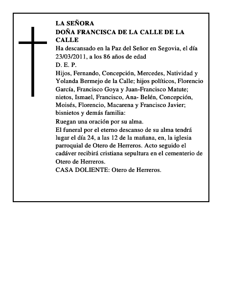 Doña Francisca de la Calle de la Calle