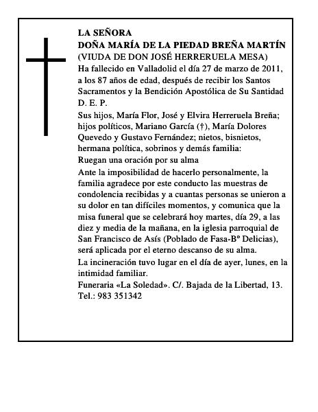 Doña María de la Piedad Breña Martín