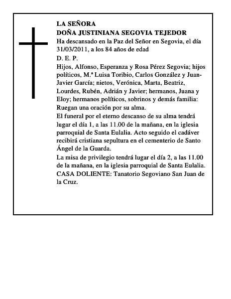 Doña Justiniana Segovia Tejedor