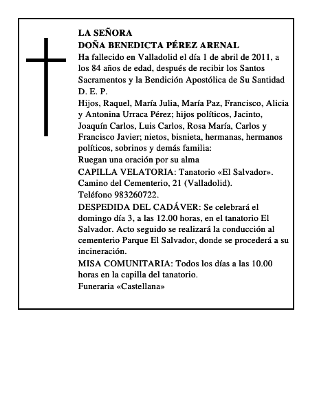 Doña Benedicta Pérez Arenal
