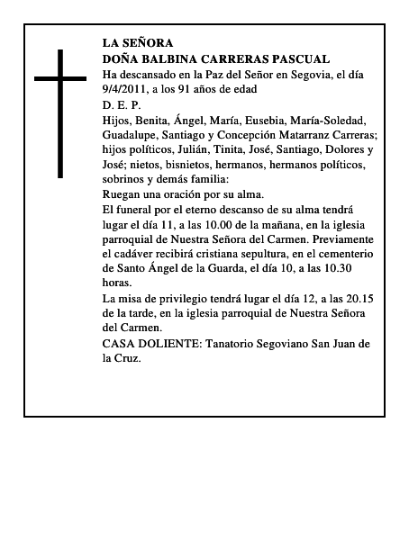 Doña Balbina Carreras Pascual