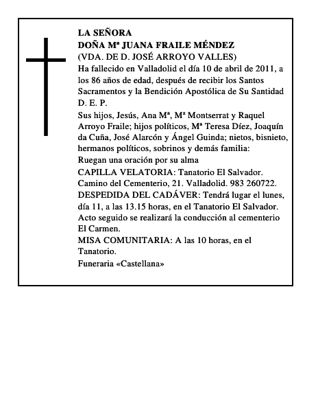 Doña Mª Juana Fraile Méndez