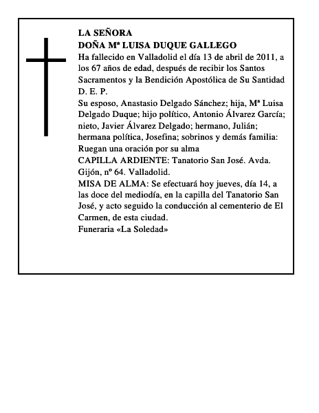 Doña Mª Luisa Duque Gallego