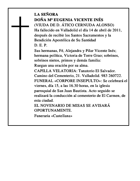 Doña Mª Eugenia Vicente Inés