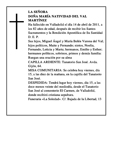 Doña María Natividad del Val Martínez