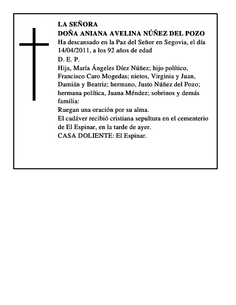 Doña Aniana Avelina Núñez del Pozo