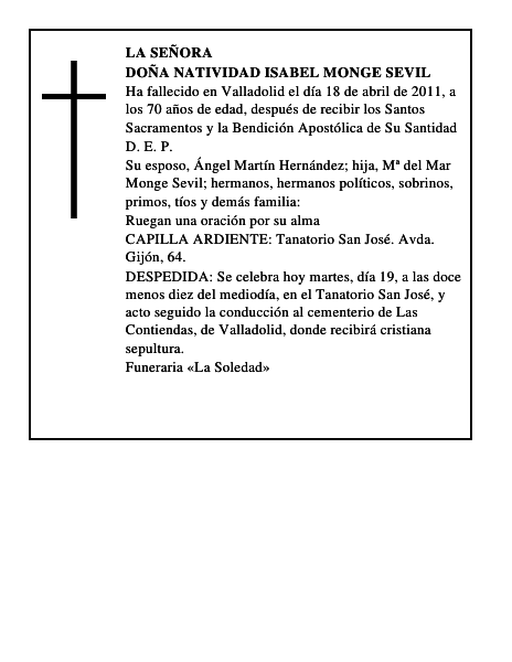 Doña Natividad Isabel Monge Sevil
