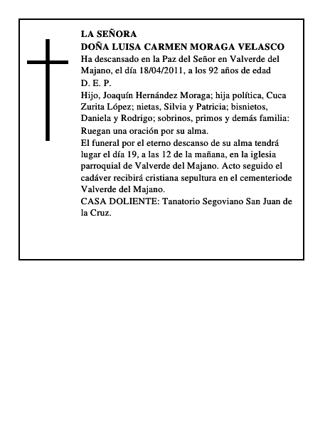 Doña Luisa Carmen Moraga Velasco