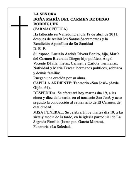 Doña María del Carmen de Diego Rodríguez