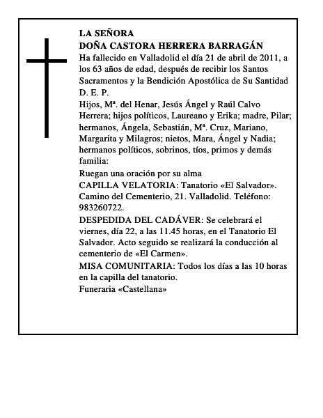 Doña Castora Herrera Barragán