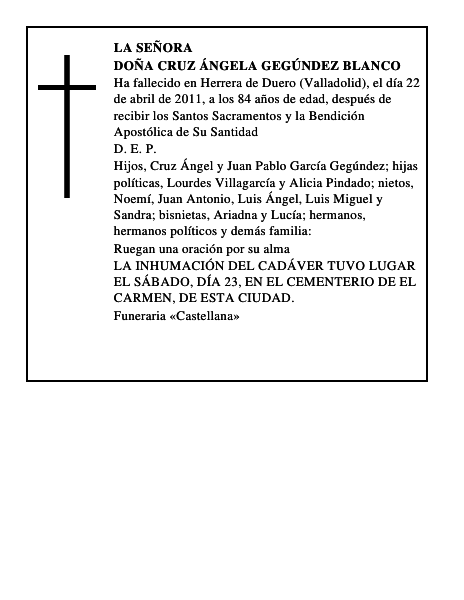 Doña Cruz Ángela Gegúndez Blanco