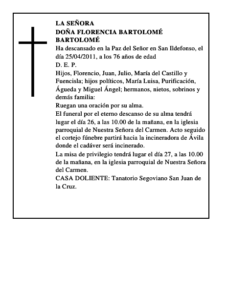 Doña Florencia Bartolomé Bartolomé