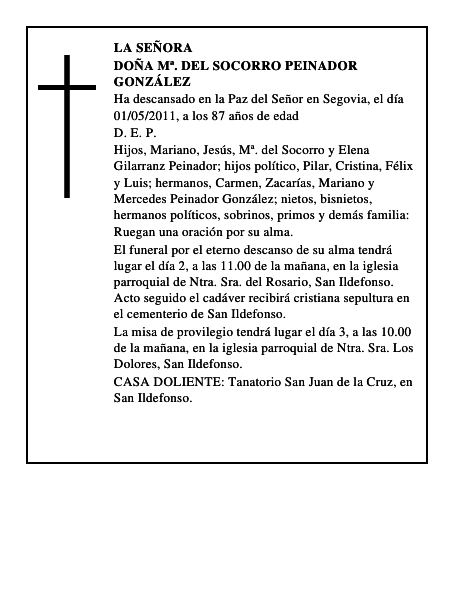 Doña Mª. del Socorro Peinador González