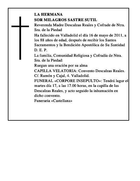 Sor Milagros Sastre Sutil