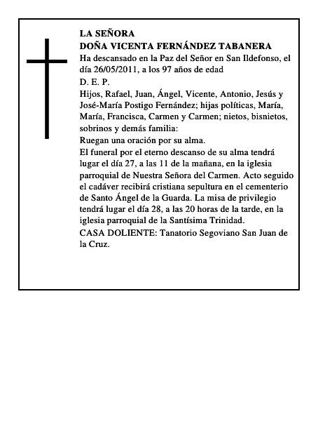 Doña Vicenta Fernández Tabanera