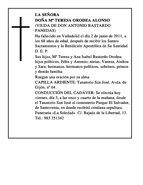 Doña Mª Teresa Orodea Alonso