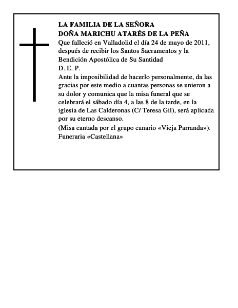 Doña Marichu Atarés de la Peña
