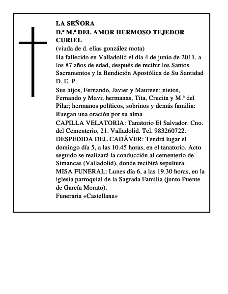 D.ª M.ª del Amor Hermoso Tejedor Curiel