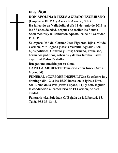 Don Apolinar Jesús Aguado Escribano