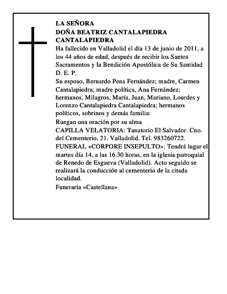 Doña Beatriz Cantalapiedra Cantalapiedra
