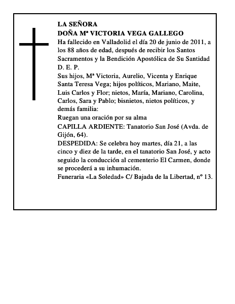 Doña Mª Victoria Vega Gallego