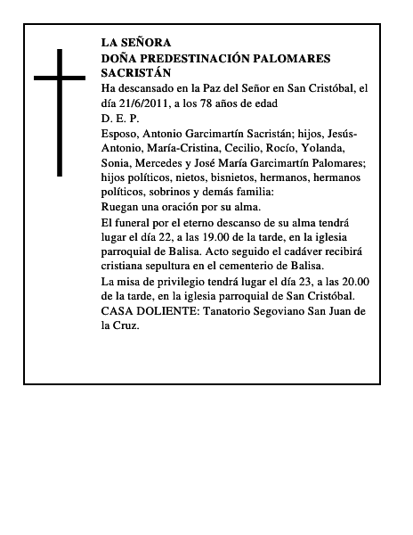 Doña Predestinación Palomares Sacristán