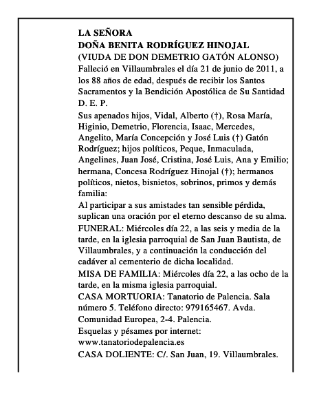 Doña Benita Rodríguez Hinojal