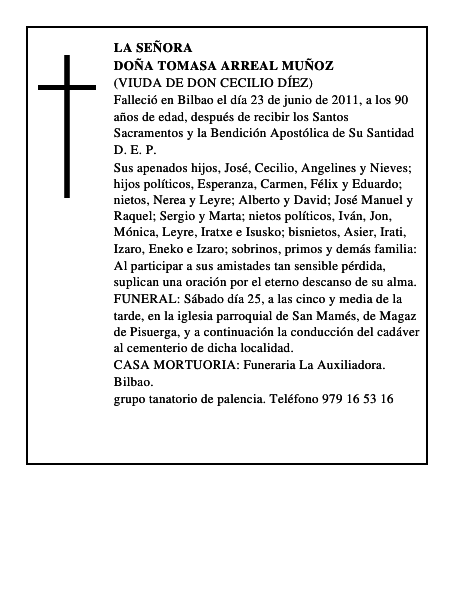 Doña Tomasa Arreal Muñoz
