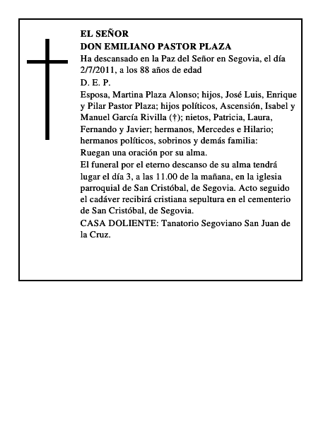 Don Emiliano Pastor Plaza