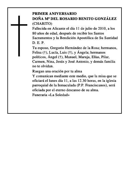 Doña Mª del Rosario Benito González