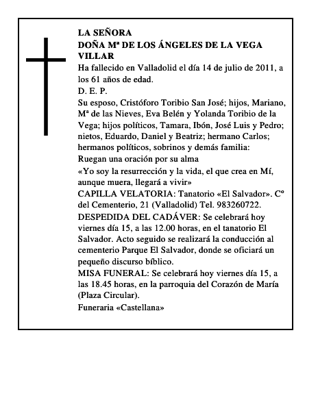 Doña Mª de los Ángeles de la Vega Villar