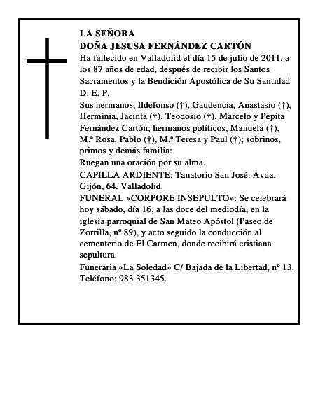 Doña Jesusa Fernández Cartón