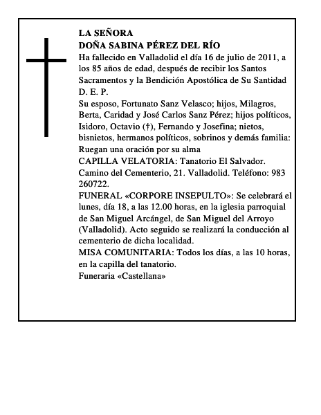 Doña Sabina Pérez del Río
