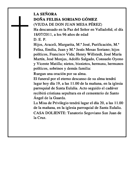 Doña Felisa Soriano Gómez
