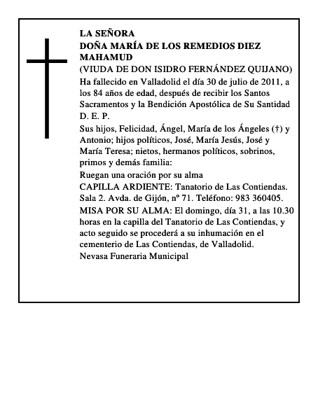 Doña María de los Remedios Diez Mahamud