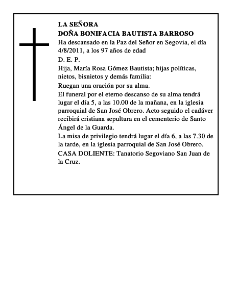 Doña Bonifacia Bautista Barroso