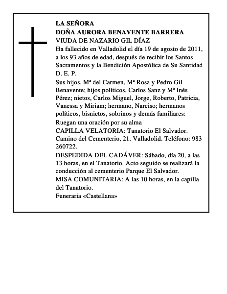 Doña Aurora Benavente Barrera