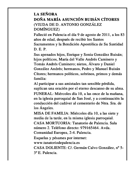 Doña María Asunción Buisán Cítores