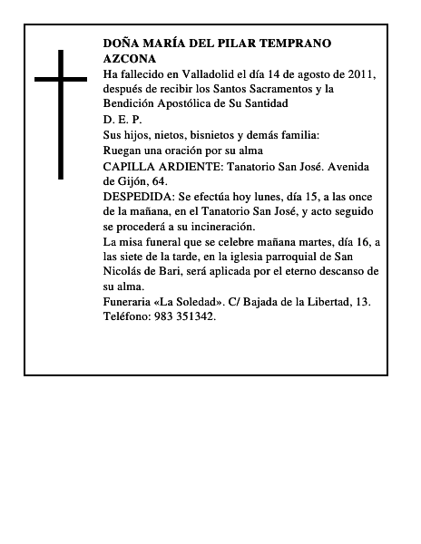 Doña María del Pilar Temprano Azcona