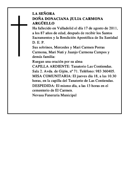 Doña Donaciana Julia Carmona Argüello
