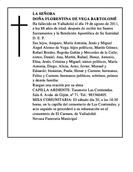 Doña Florentina de Vega Bartolomé