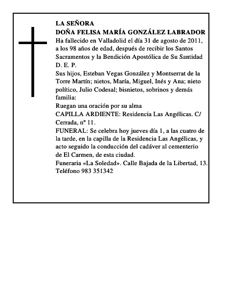 Doña Felisa María González Labrador
