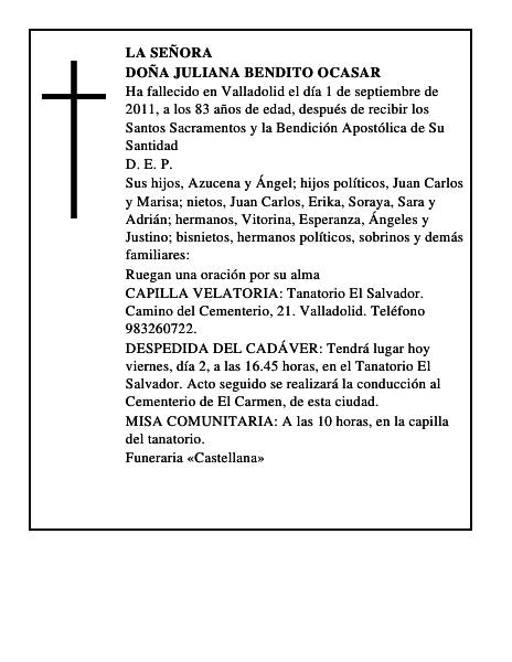 Doña Juliana Bendito Ocasar
