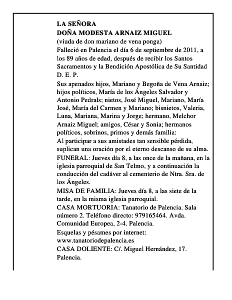 Doña Modesta Arnaiz Miguel