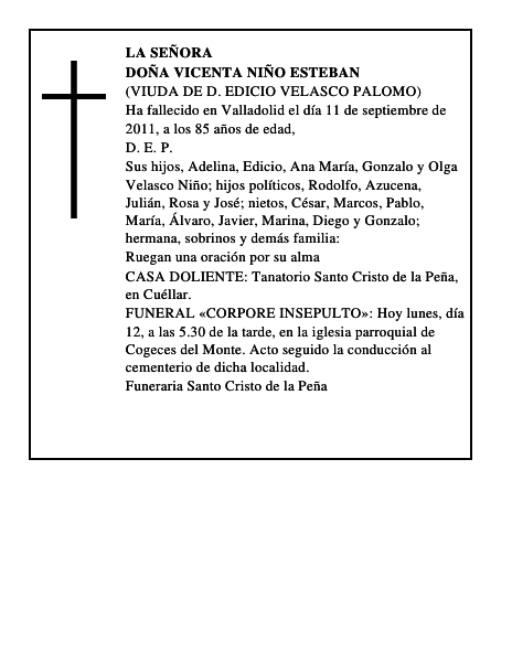 Doña Vicenta Niño Esteban