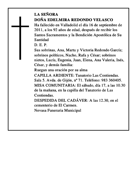 Doña Edelmira Redondo Velasco